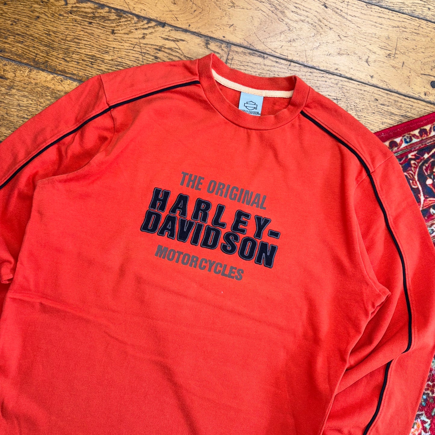 Vintage Harley Davidson Orange Embroidered Long Sleeve Graphic T-Shirt - S