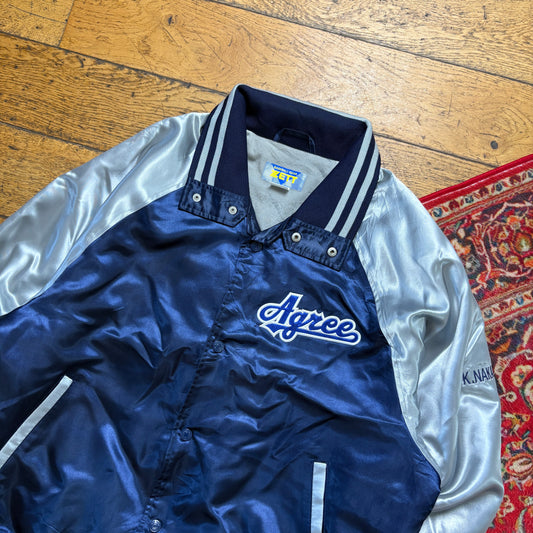 Vintage Navy Satin Varsity College Baseball Americana Jacket - L