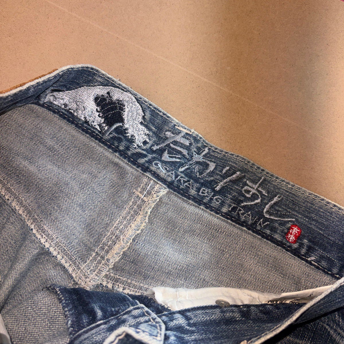 Big Train Embroidered Blue Japanese Denim Hip Hop Y2K Baggy Jeans - 28S