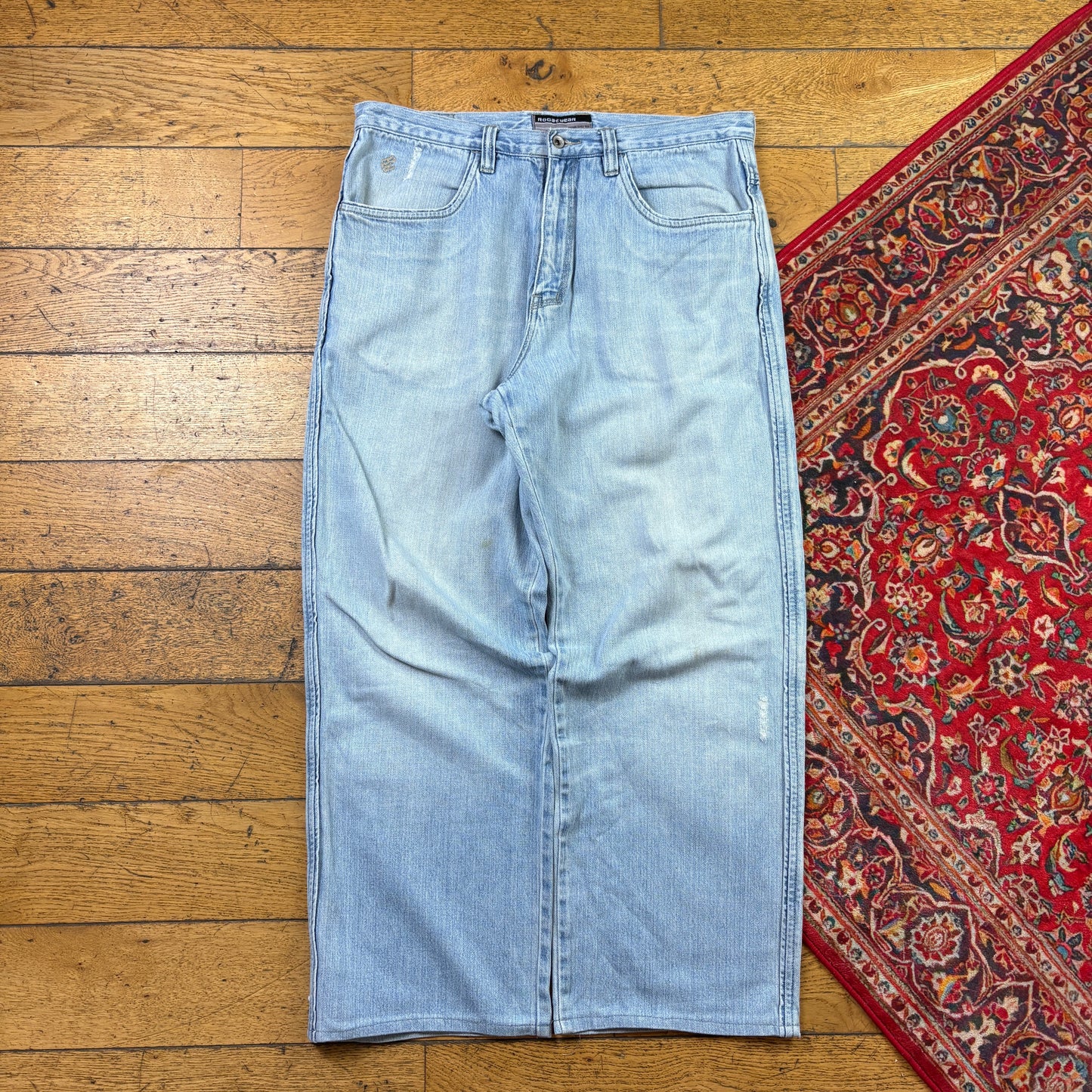 Vintage Rocawear Blue Embroidered Y2K Hip Hop Baggy Jeans - 36