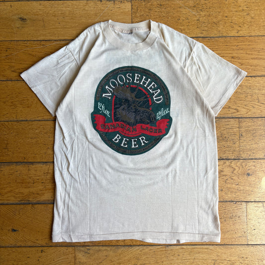 Vintage 90s Beer Single Stitch Cream White Graphic T-Shirt - XS