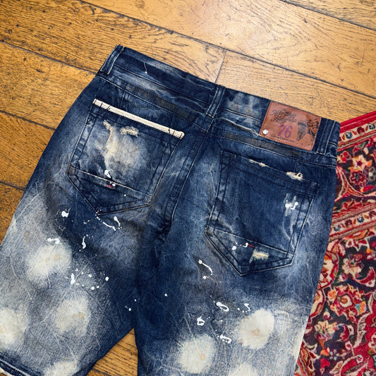 Vintage Blue Bleached Denim Shorts - 36