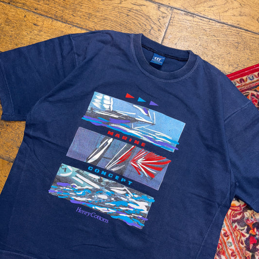 Vintage Navy Sailing Yacht Boat Boxy Marine Graphic T-Shirt - S