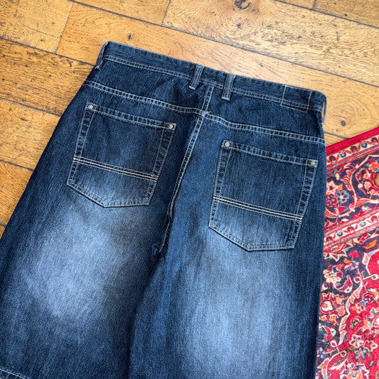 Vintage Embroidered Black Hip Hop Baggy Shorts Jorts - 38