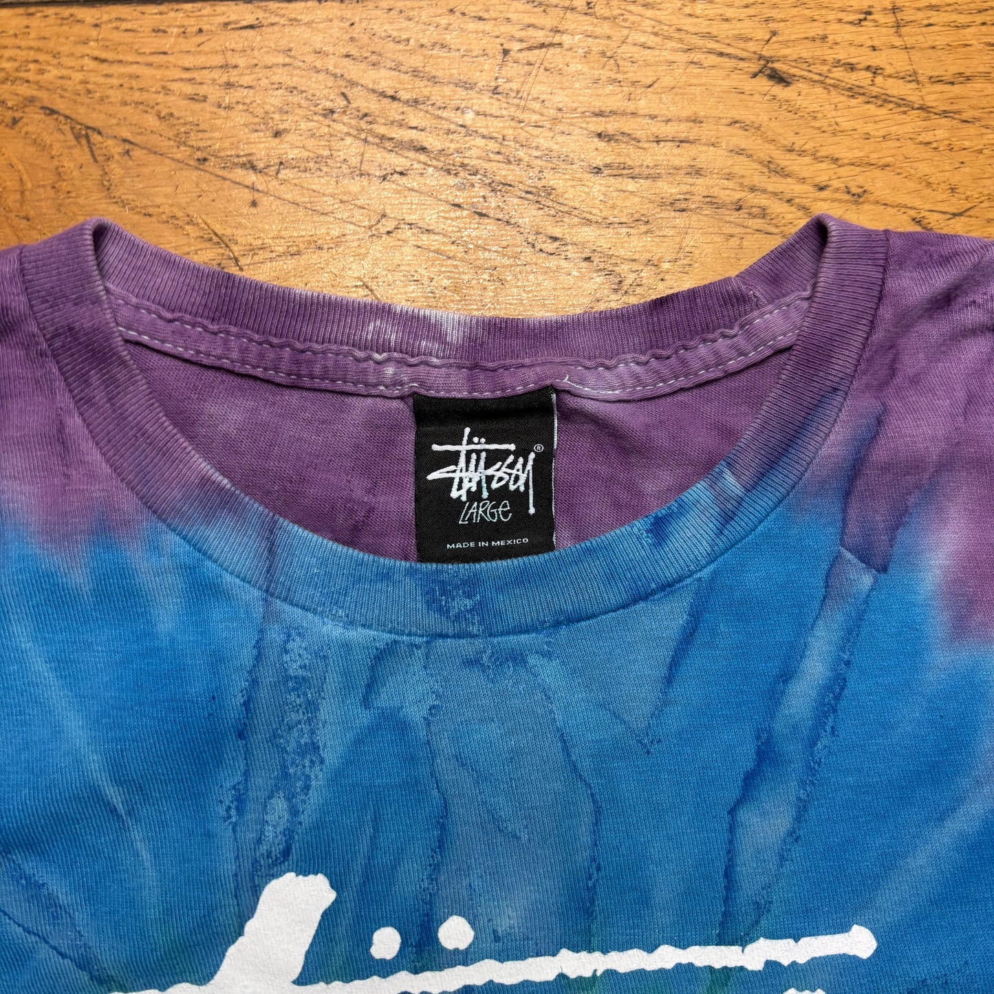 Vintage Stussy Tie Dye Blue Green Graphic T-Shirt - L
