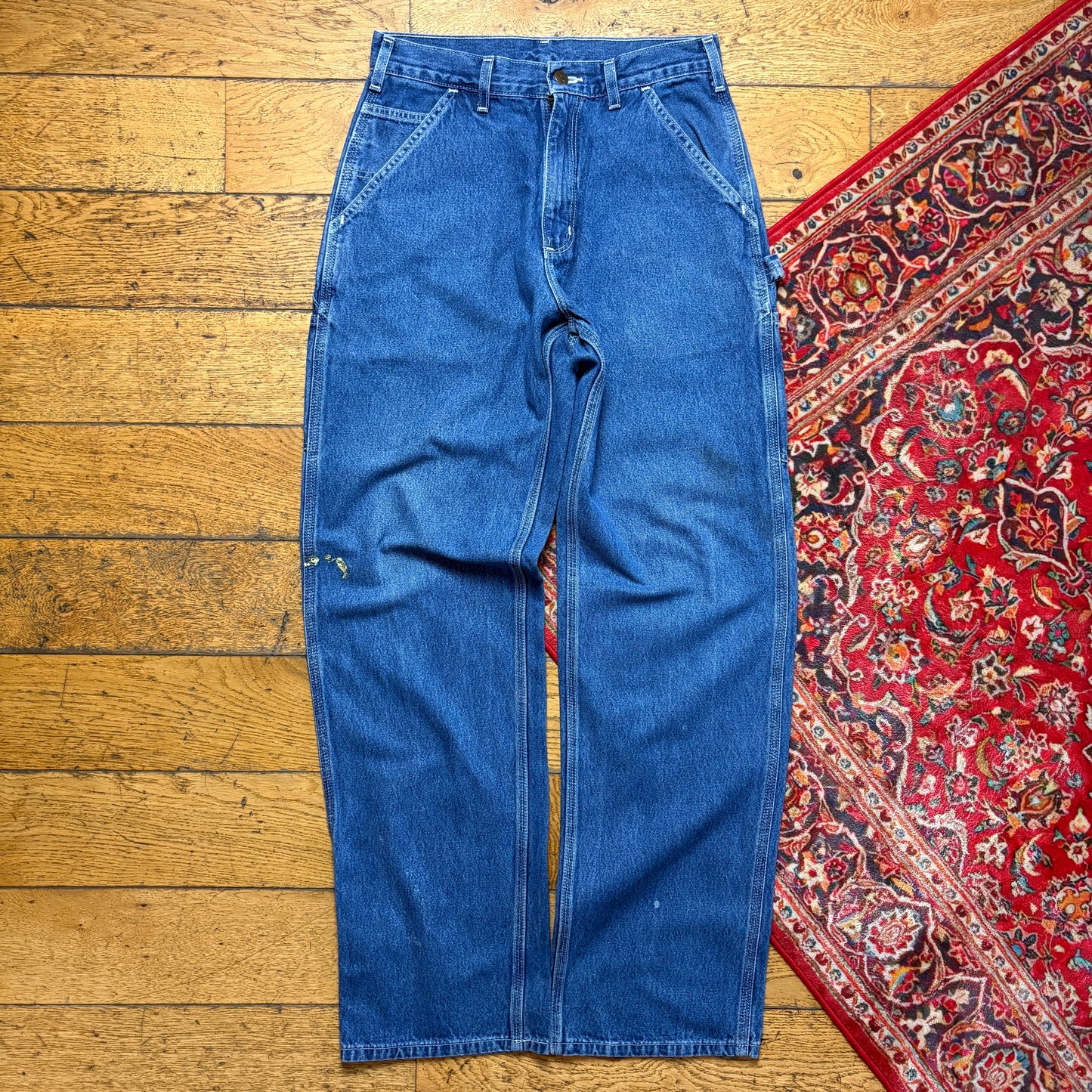 Vintage Carhartt Workwear Carpenter Baggy Blue Jeans - 30L