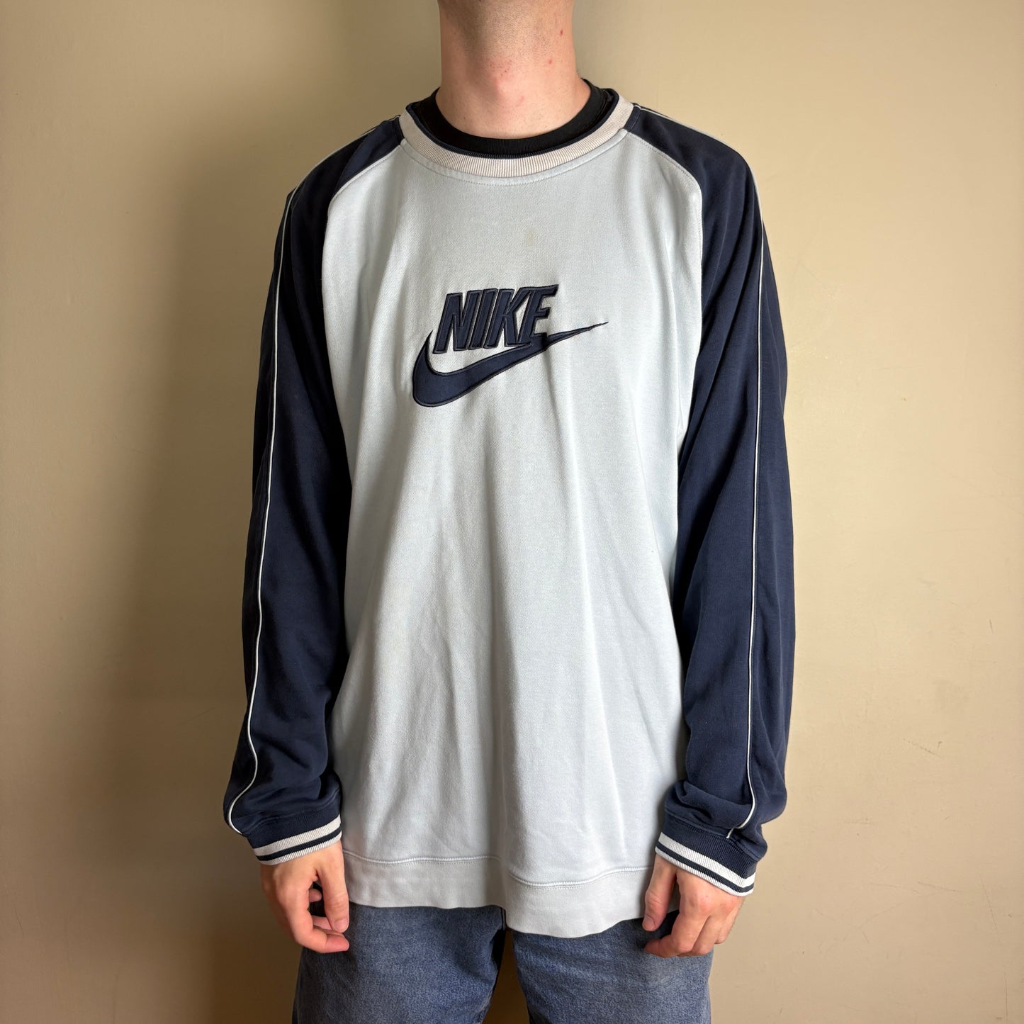 Vintage Nike Y2K Blue Embroidered Sweatshirt - 2XL