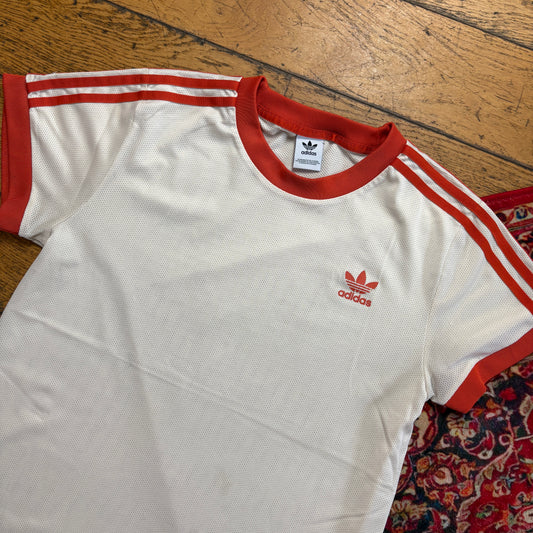 Vintage Adidas Womens Cream Sports Ringer T-Shirt - Size 8