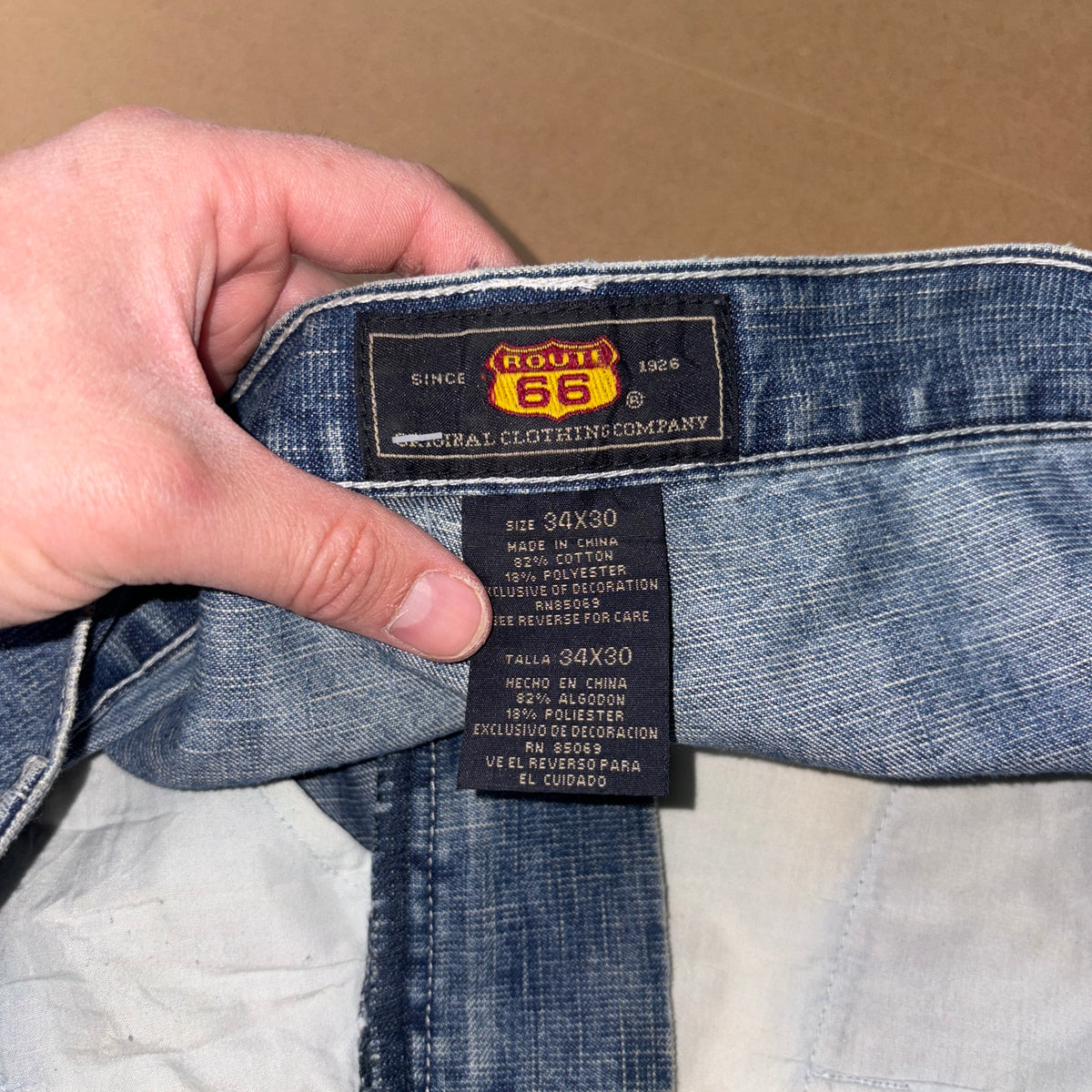 Route 66 Blue Carpenter Embroidered Japanese Denim Hip Hop Y2K Baggy Jeans - 34S