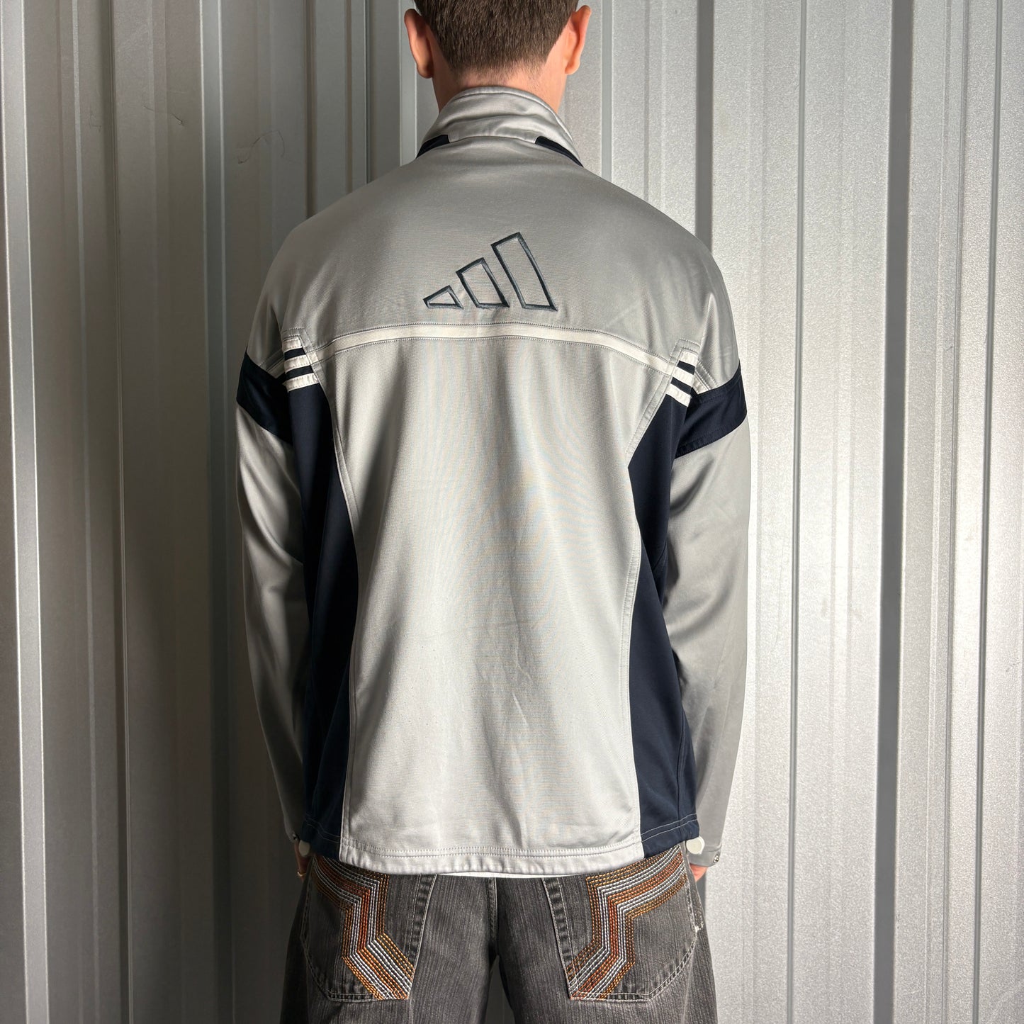 Vintage Adidas Grey Silver 00s Y2K Tracksuit Track Jacket - M