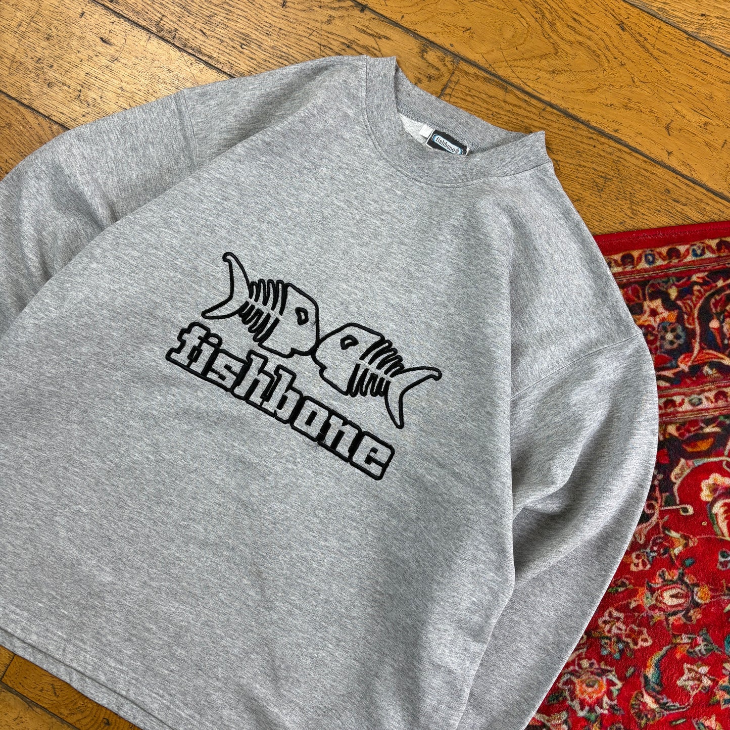 Vintage Fishbone Grey Surfwear Embroidered Sweatshirt - M