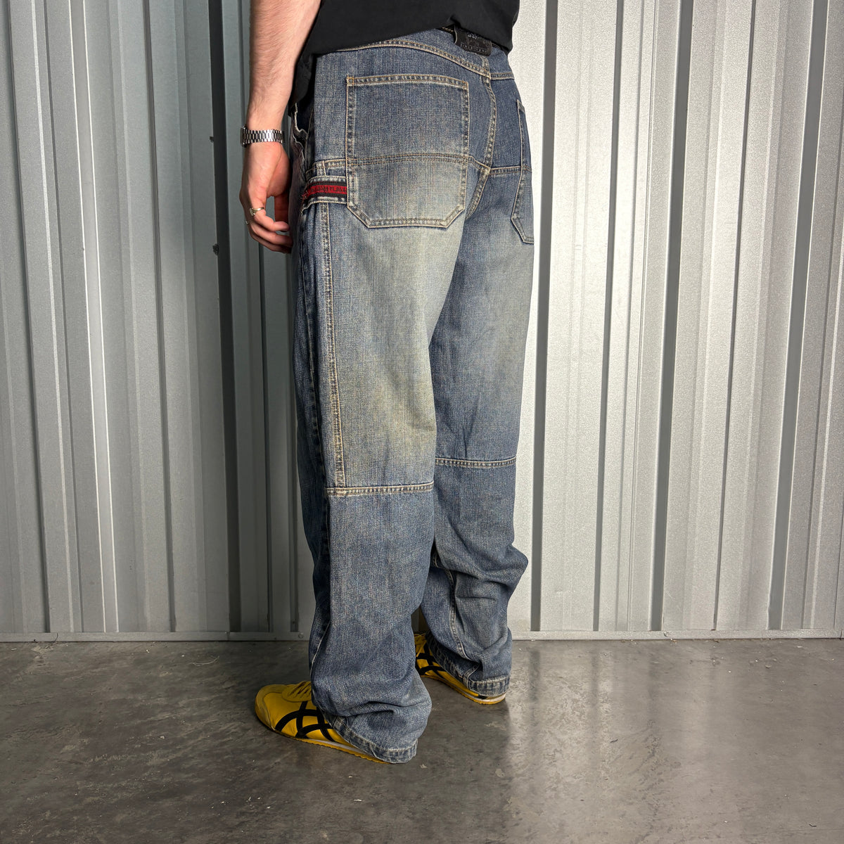 Majah Flavah Blue Embroidered Japanese Denim Hip Hop Y2K Baggy Jeans - 38L