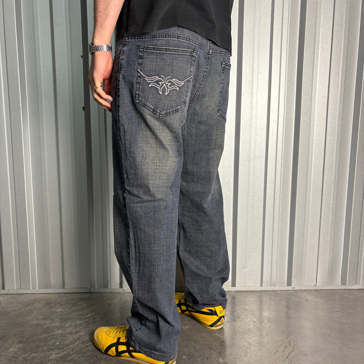 Embroidered Blue Japanese Denim Hip Hop Y2K Baggy Jeans - 38S