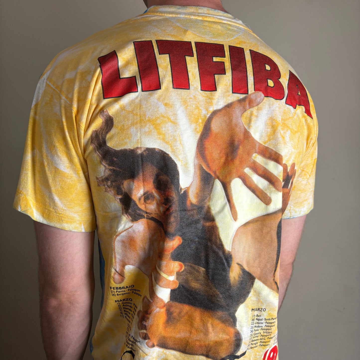 Vintage 1995 Litfiba Blue Tie Dye Band Tee Single Stitch Graphic T-Shirt -