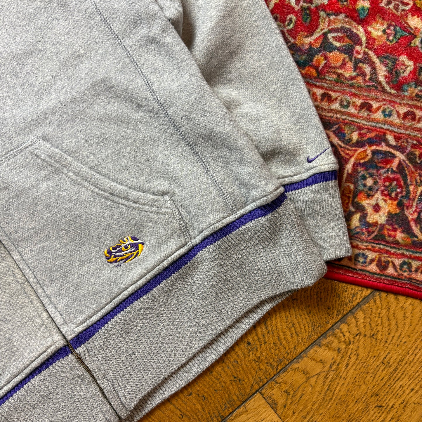 Vintage Nike Grey LSU Hoodie Embroidered Sweatshirt - S