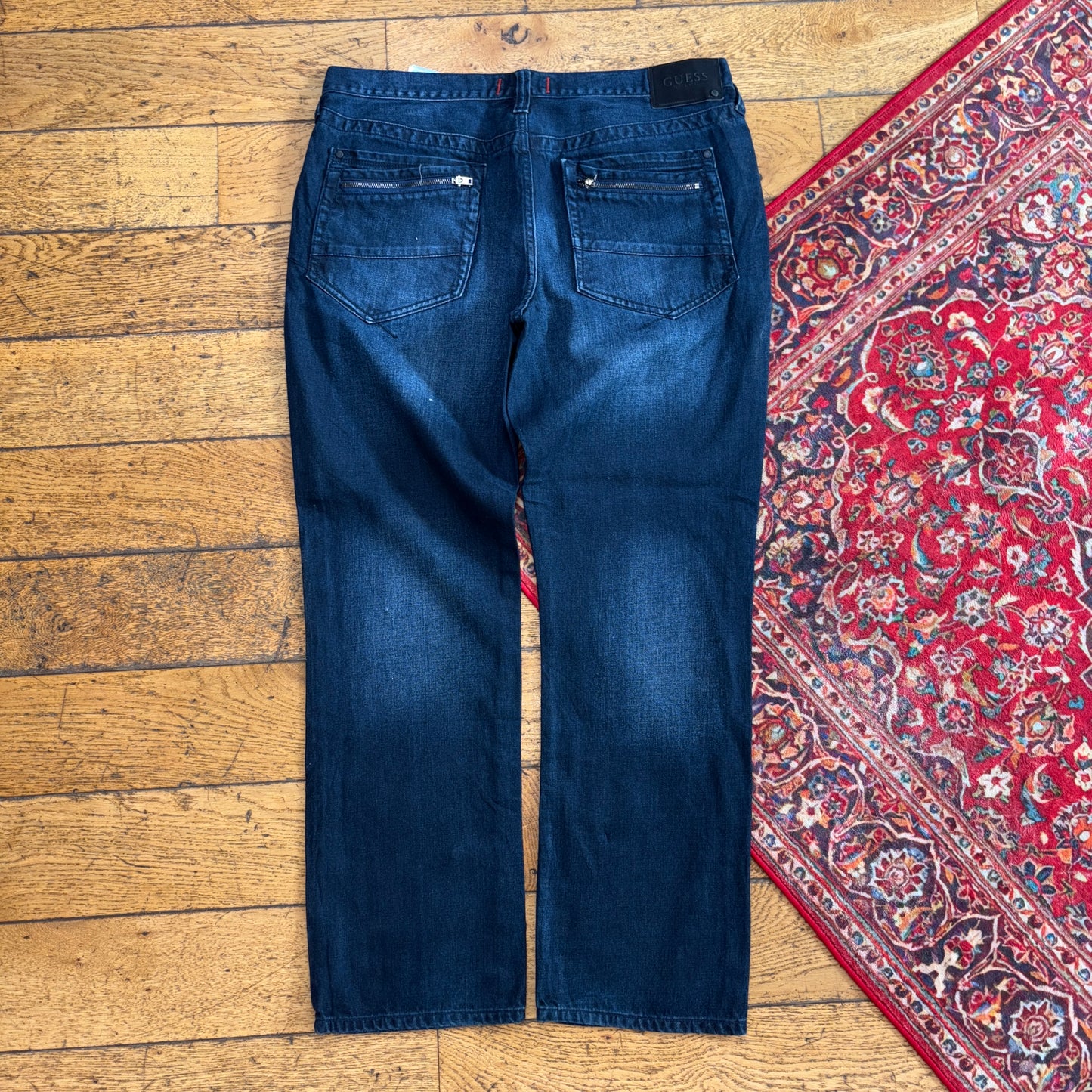 Vintage Guess Navy Blue Embroidered Y2K Hip Hop Straight Jeans - 36R