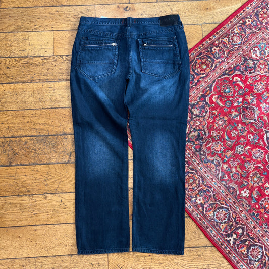 Vintage Guess Navy Blue Embroidered Y2K Hip Hop Straight Jeans - 36R