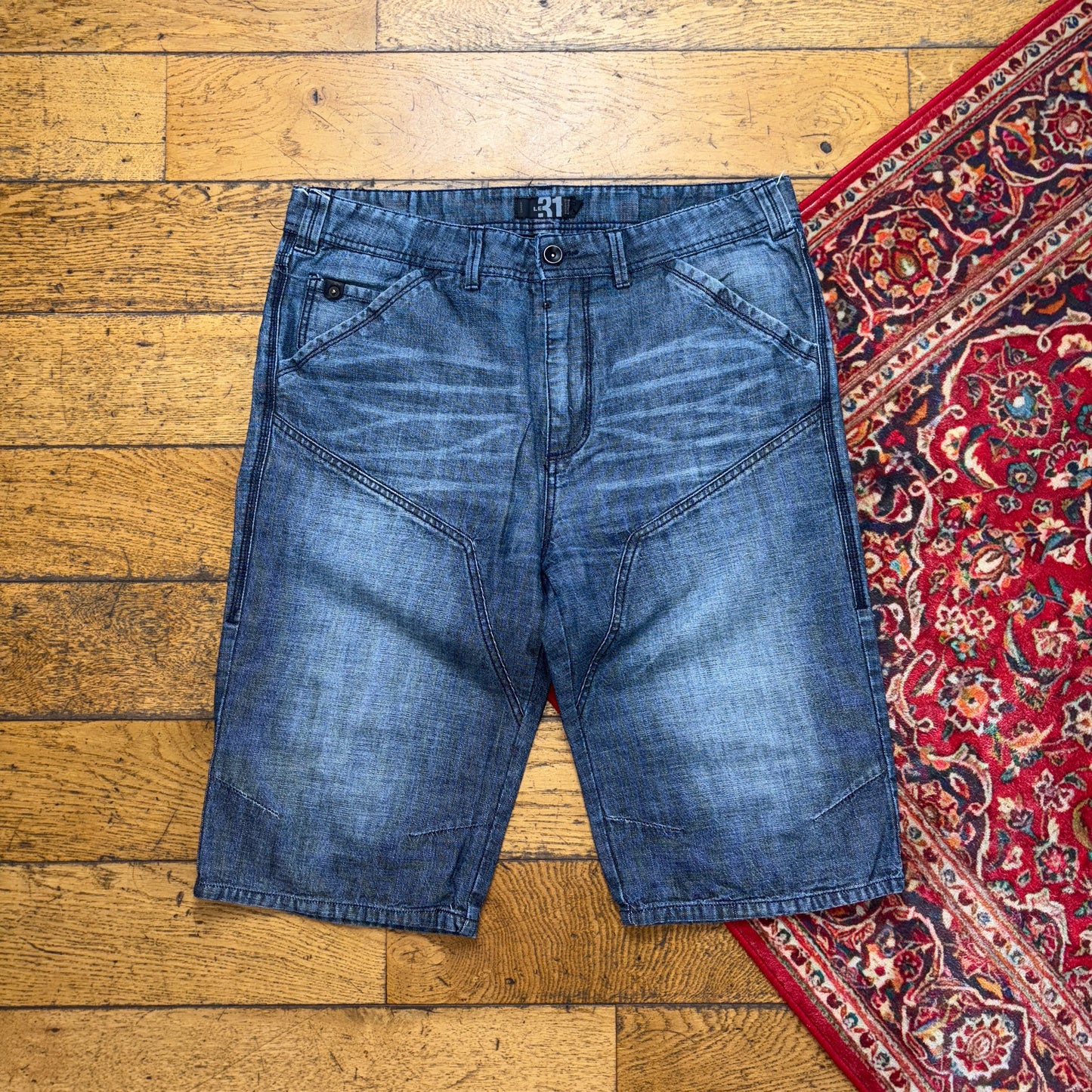 Vintage Embroidered Hip Hop Blue Shorts Jorts - 36