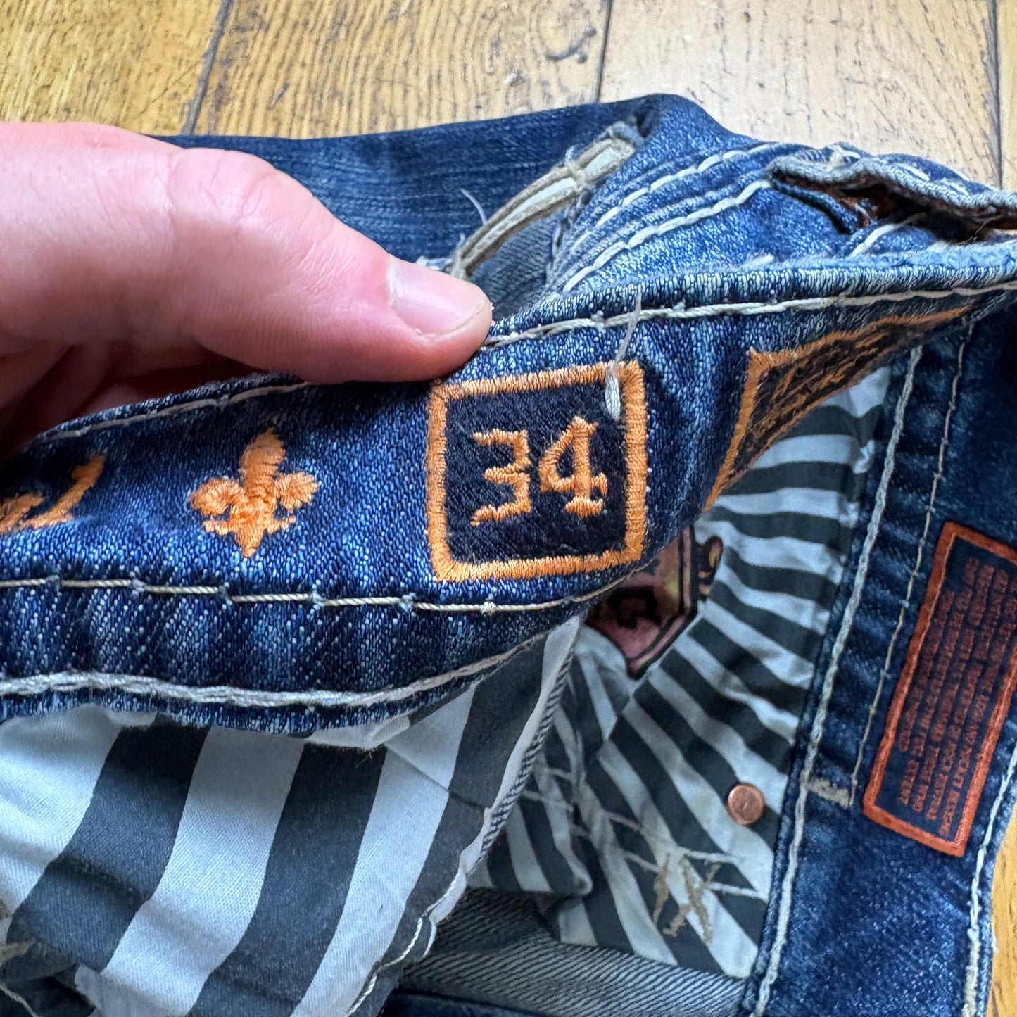 Vintage True Religion Blue Embroidered Y2K Hip Hop Straight Jeans - 40