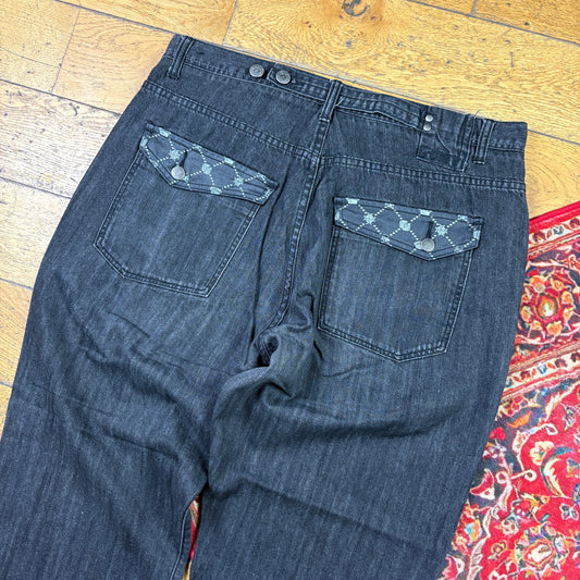 Vintage G Unit Black Buckle Back 50 Cent Y2K Hip Hop Baggy Jeans - 38