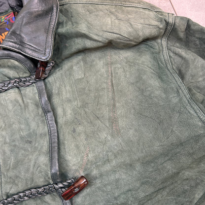 Vintage Chore Jacket Green Genuine Leather Jacket - L