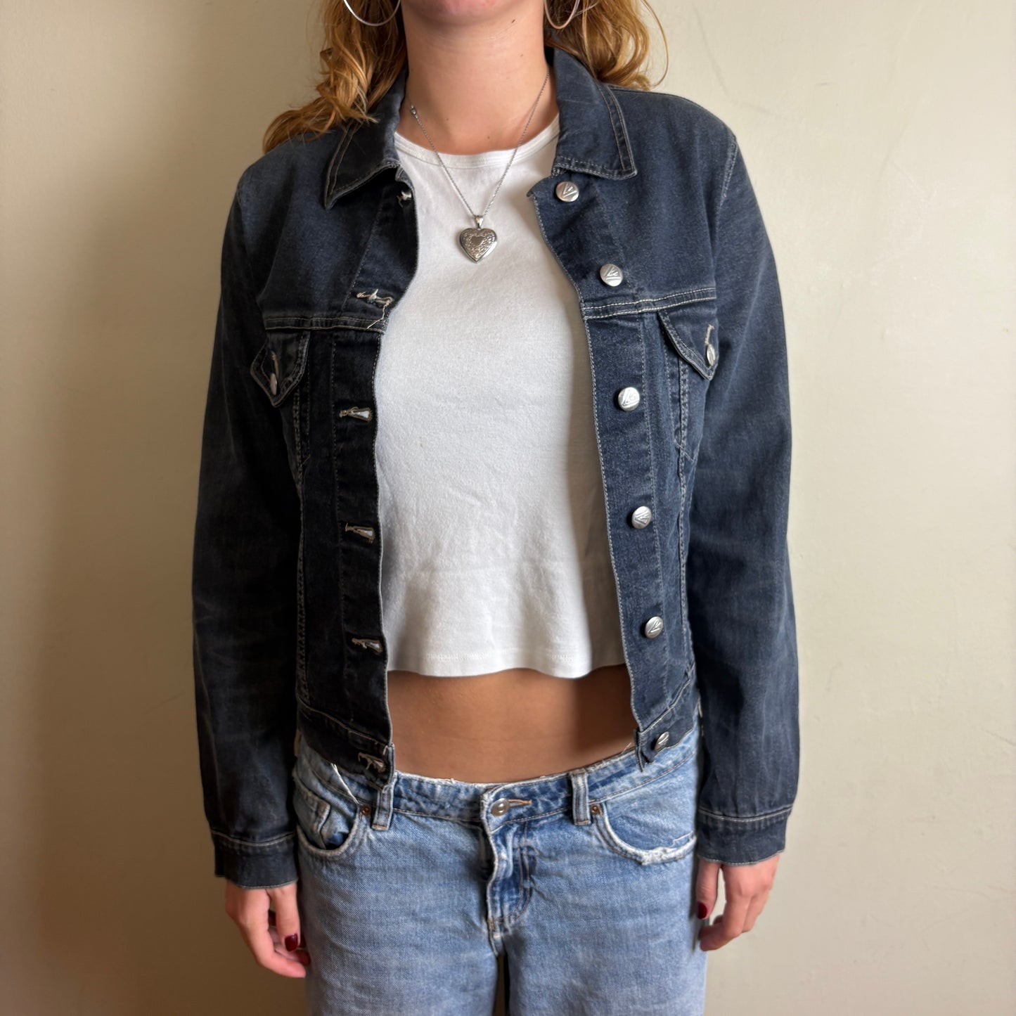 Vintage Blue Indigo Womens Denim Trucker Jacket - M