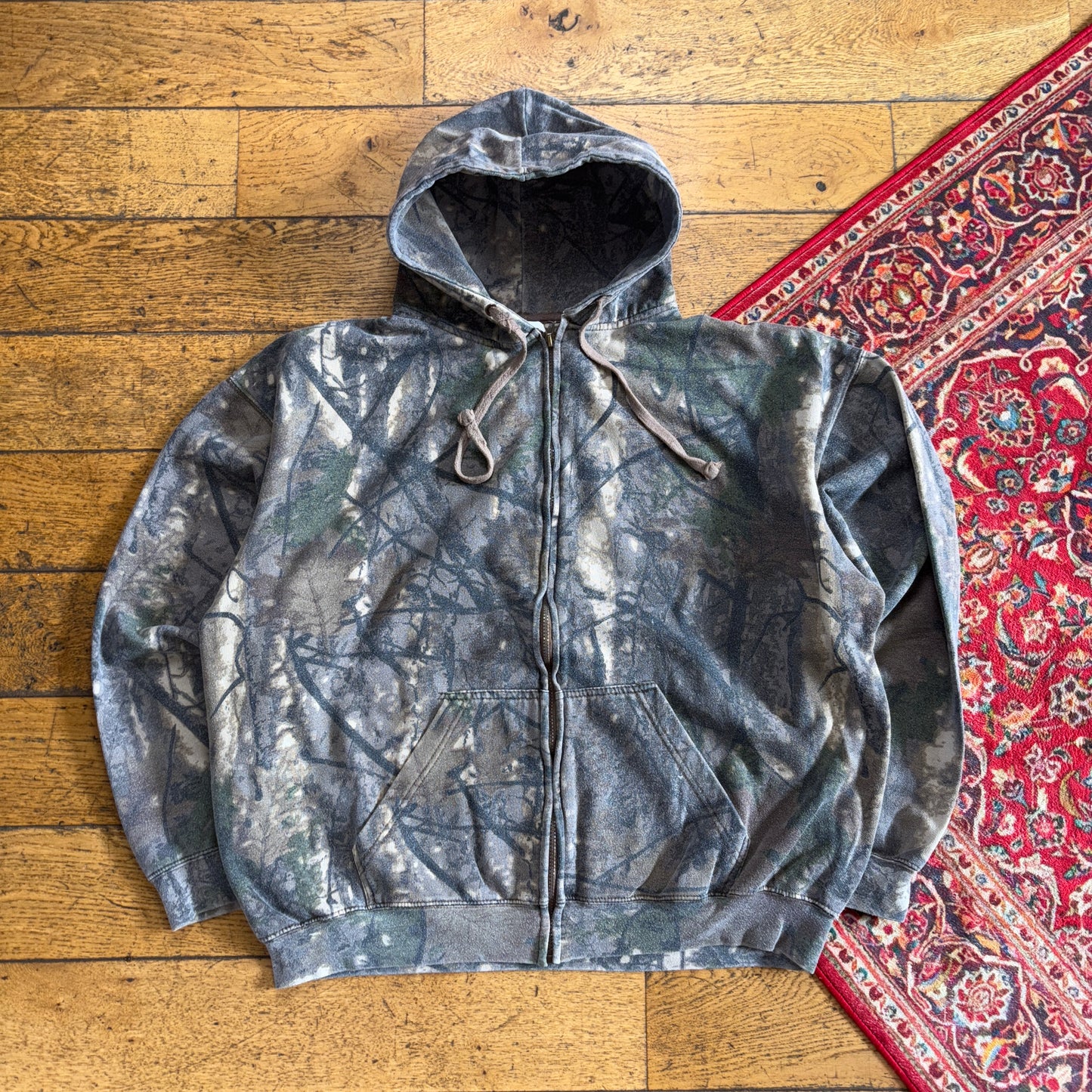 Vintage Realtree Camo Green Zip Hoodie Sweatshirt - 2XL