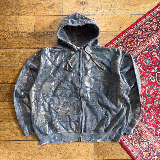 Vintage Realtree Camo Green Zip Hoodie Sweatshirt - 2XL