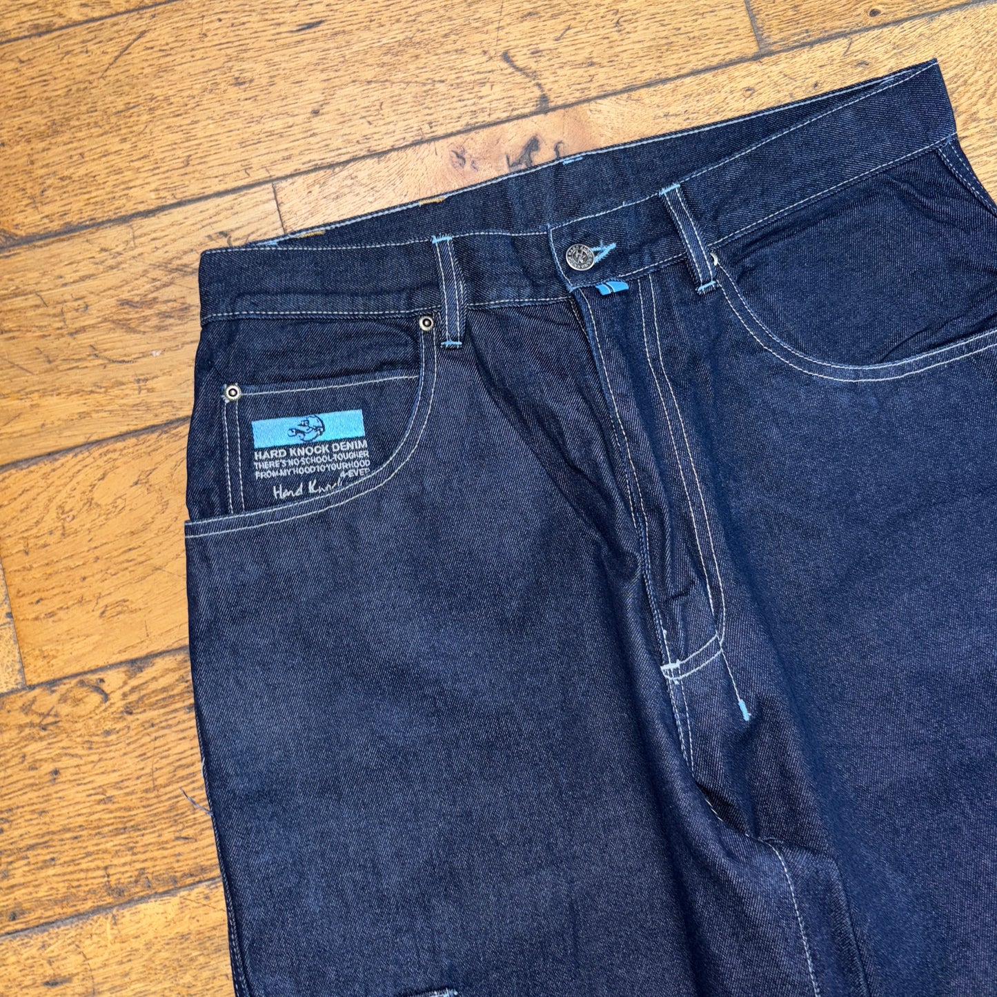Vintage School of Hard Knocks Navy Blue Carpenter Y2K Hip Hop Baggy Jeans - 34L