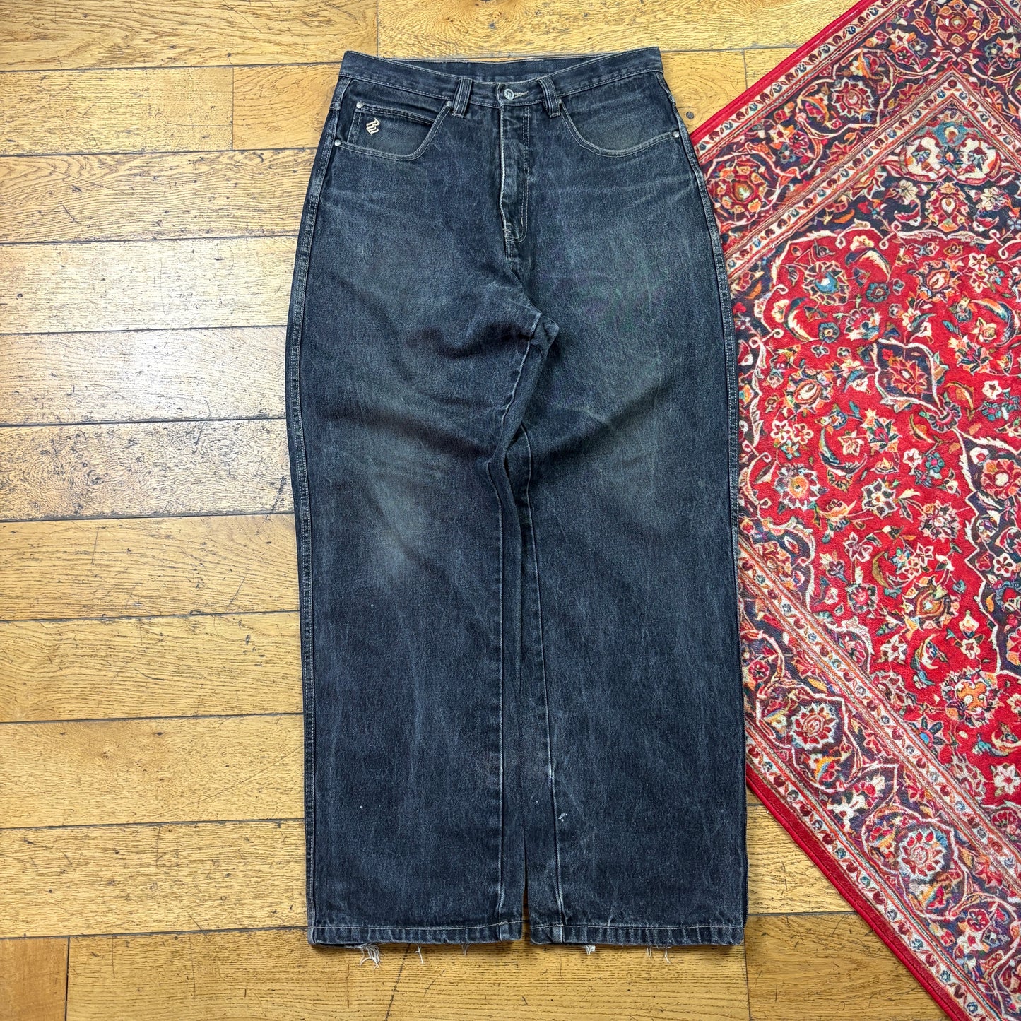 Vintage Rocawear Black Embroidered Y2K Hip Hop Baggy Jeans - 34