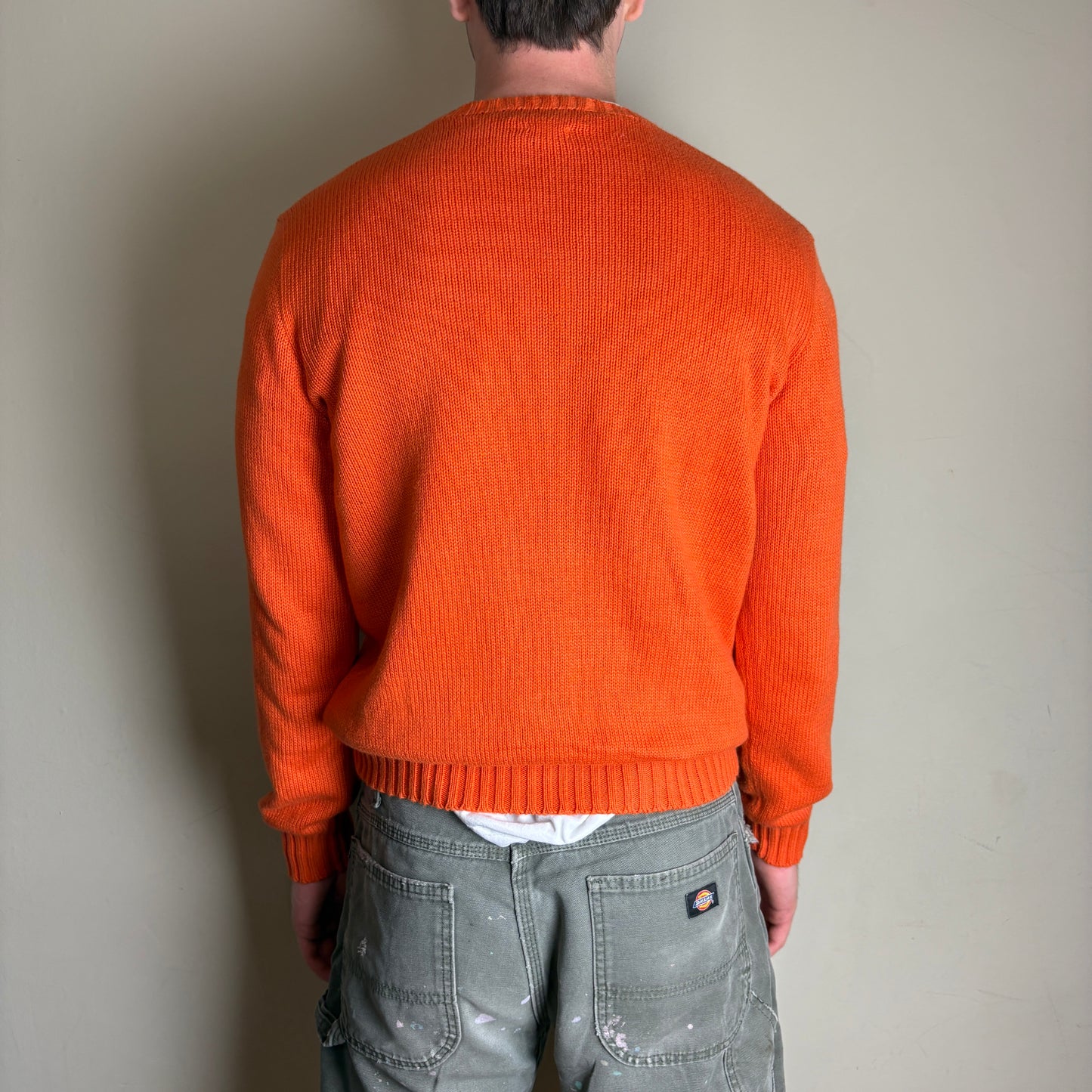Vintage Ralph Lauren Orange Crewneck Chunky Knit Jumper - M