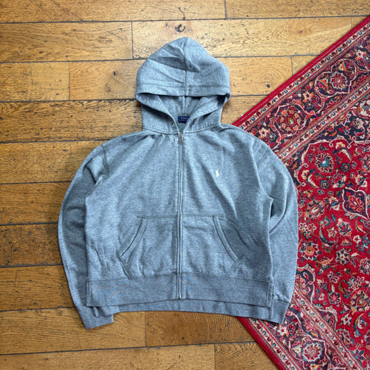 Vintage Ralph Lauren Grey Womens Zip Hoodie Embroidered Sweatshirt - L