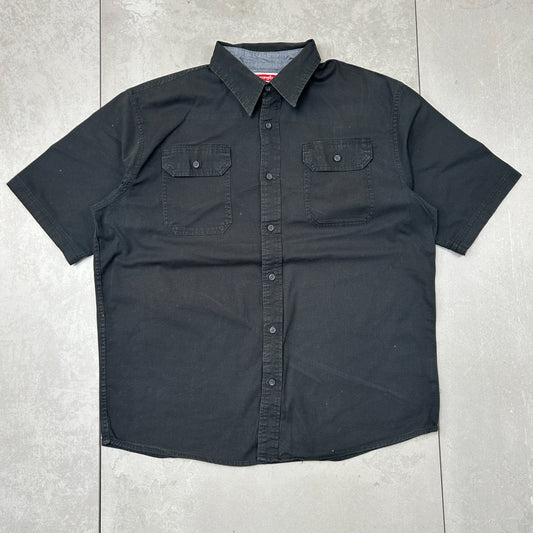 Vintage Wrangler Black Workwear Short Sleeve Cropped Shirt - L