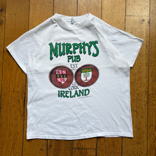 Vintage 1987 Murphys Irish Bar Single Stitch White Graphic T-Shirt - S