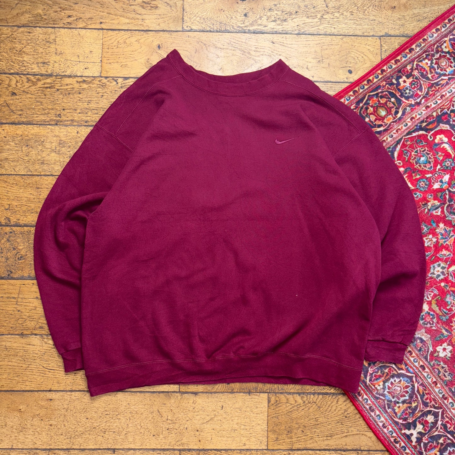 Vintage 90s NIke Burgundy Swoosh Embroidered Sweatshirt - 2XL