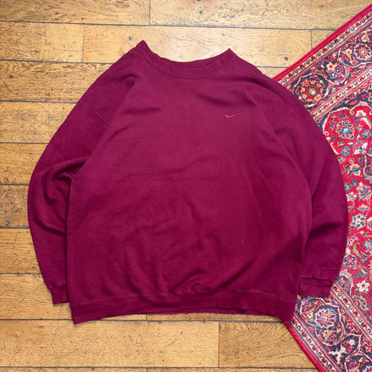 Vintage 90s NIke Burgundy Swoosh Embroidered Sweatshirt - 2XL