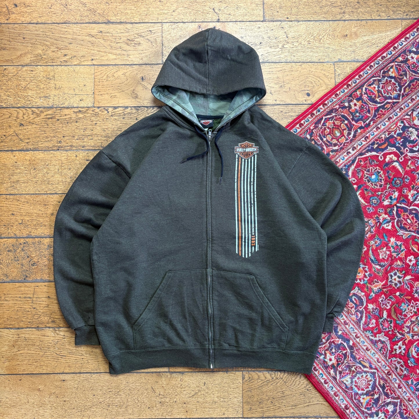 Vintage Harley Davidson Green Zip Hoodie Sweatshirt - XL