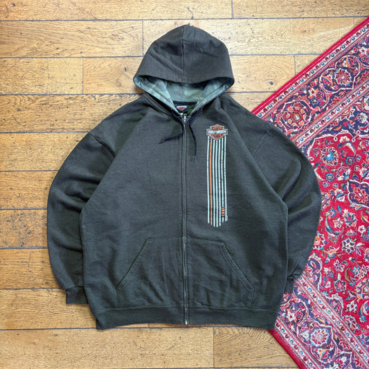 Vintage Harley Davidson Green Zip Hoodie Sweatshirt - XL