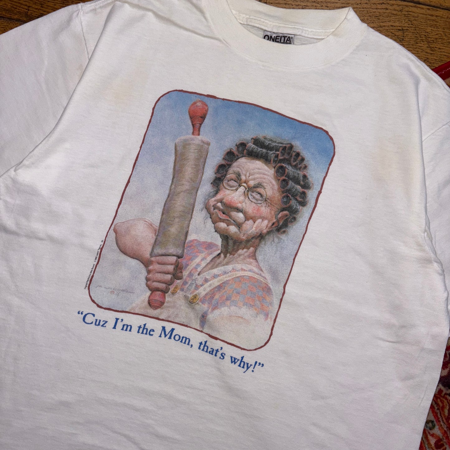 Vintage 1992 Mum White Funny Single Stitch Graphic T-Shirt - M