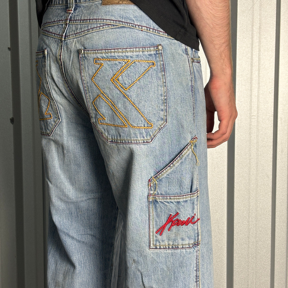 Karl Kani Blue Embroidered Japanese Denim Hip Hop Y2K Baggy Jeans - 34S