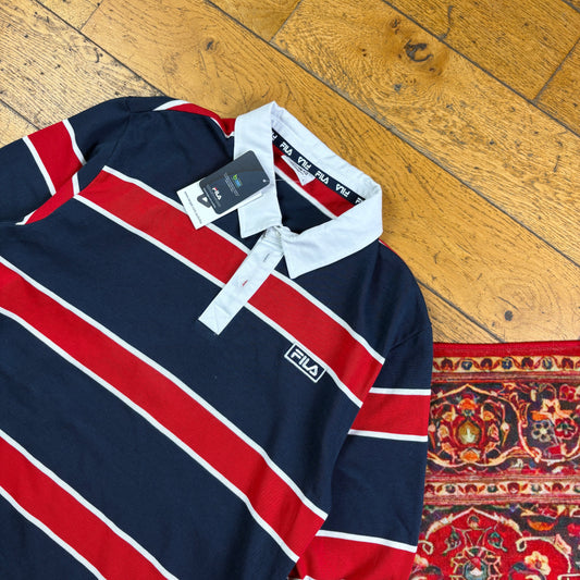 Vintage Fila Navy Red Stripe Rugby Polo Shirt - M