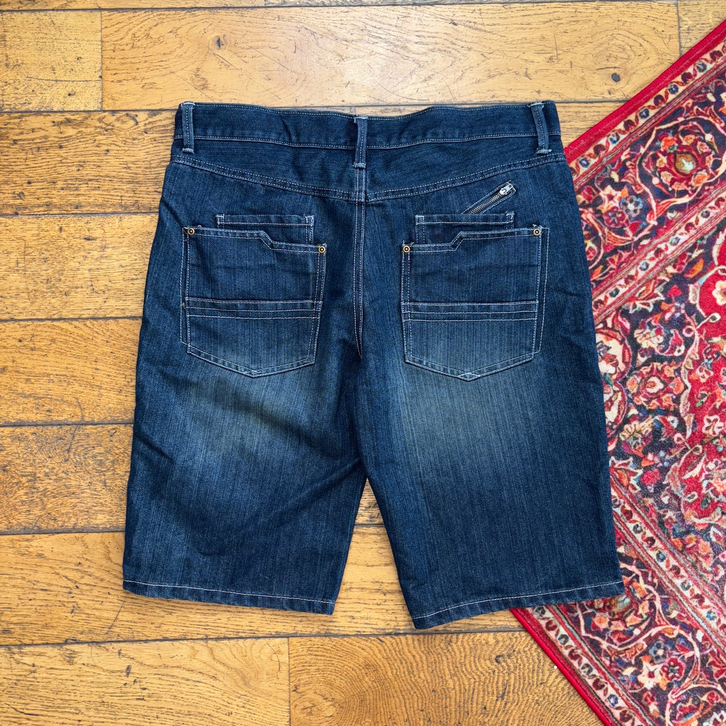 Vintage Embroidered Hip Hop Blue Slim Shorts Jorts - 36
