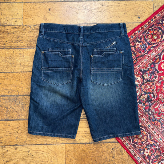 Vintage Embroidered Hip Hop Blue Slim Shorts Jorts - 36
