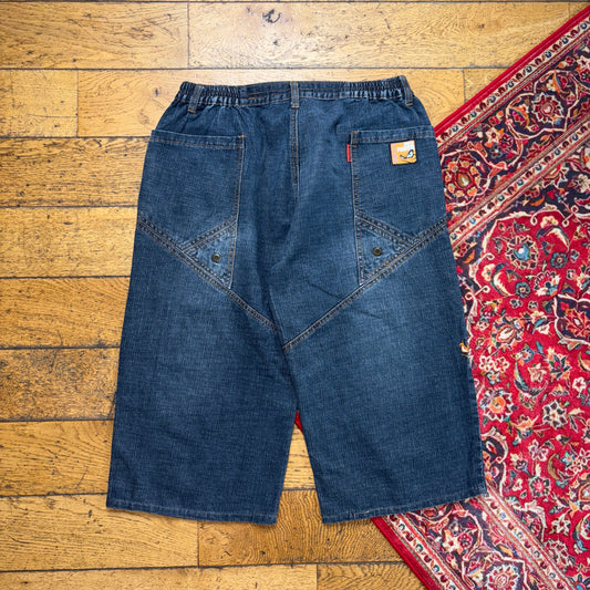 Vintage Pole Position Embroidered Hip Hop Blue Baggy Shorts Jorts - 32