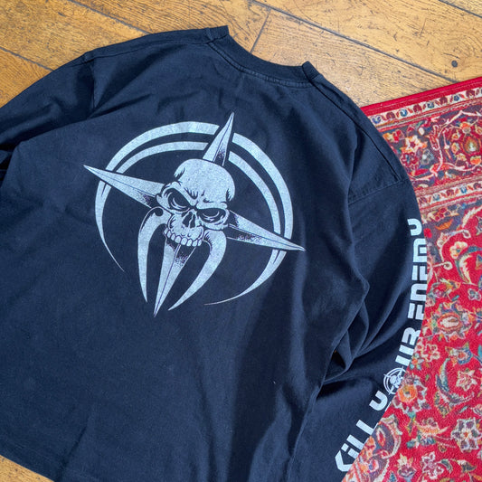Vintage 1996 Warpath Kill Your Enemy Skull Black Long Sleeve Graphic T-Shirt -XL