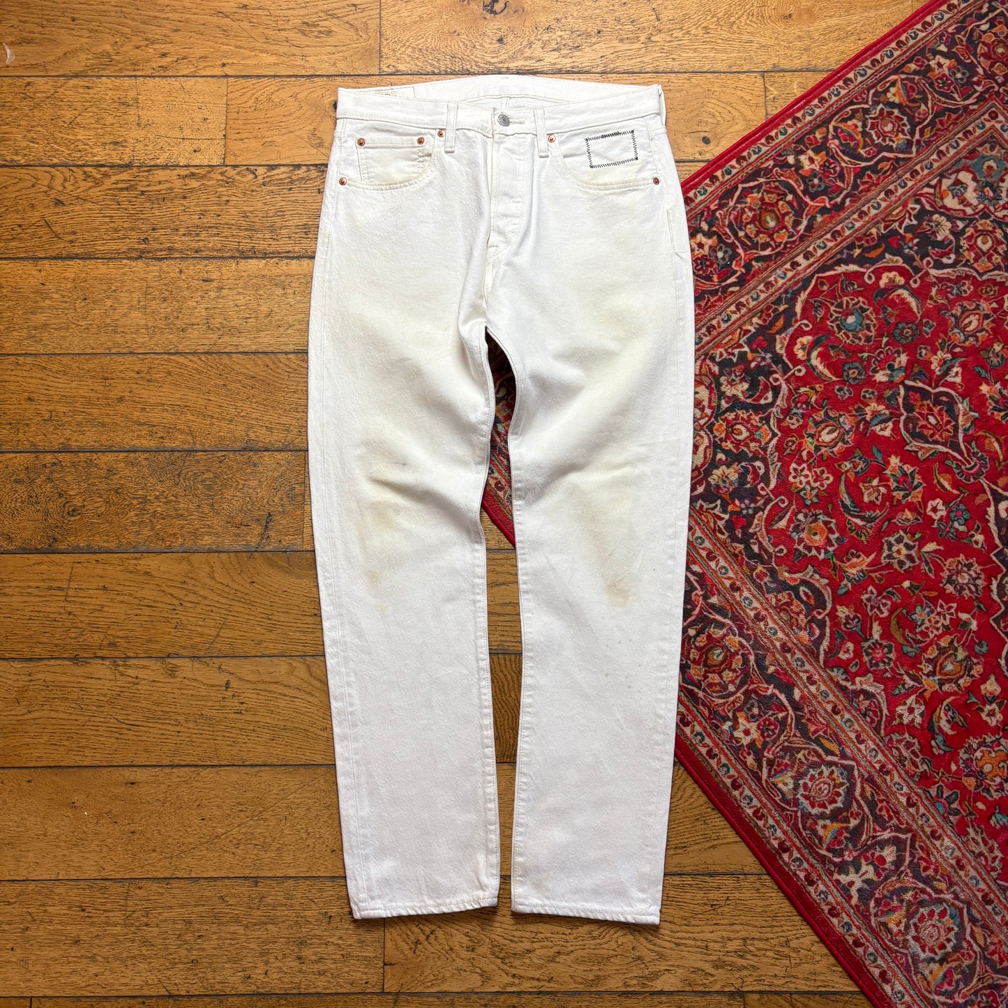 Vintage Levis 501 Slim White Cream Denim Jeans - 32R
