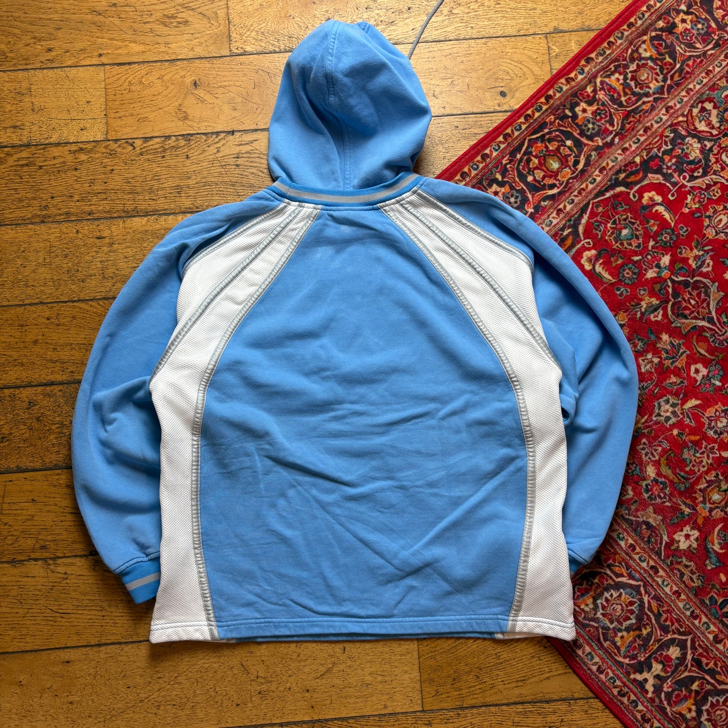 Vintage 90s Adidas Basketball Blue Embroidered Hoodie Sweatshirt - L