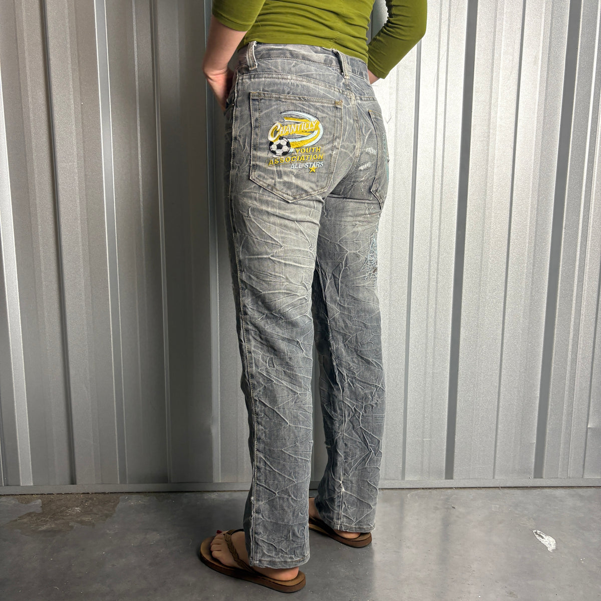Embroidered Grey Grunge Japanese Denim Hip Hop Y2K Baggy Jeans - 30S