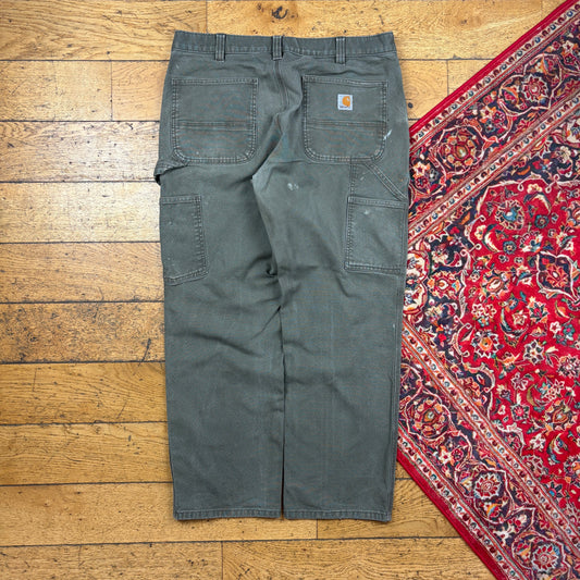 Vintage Carhartt Green Workwear Carpenter Baggy Trousers - 36