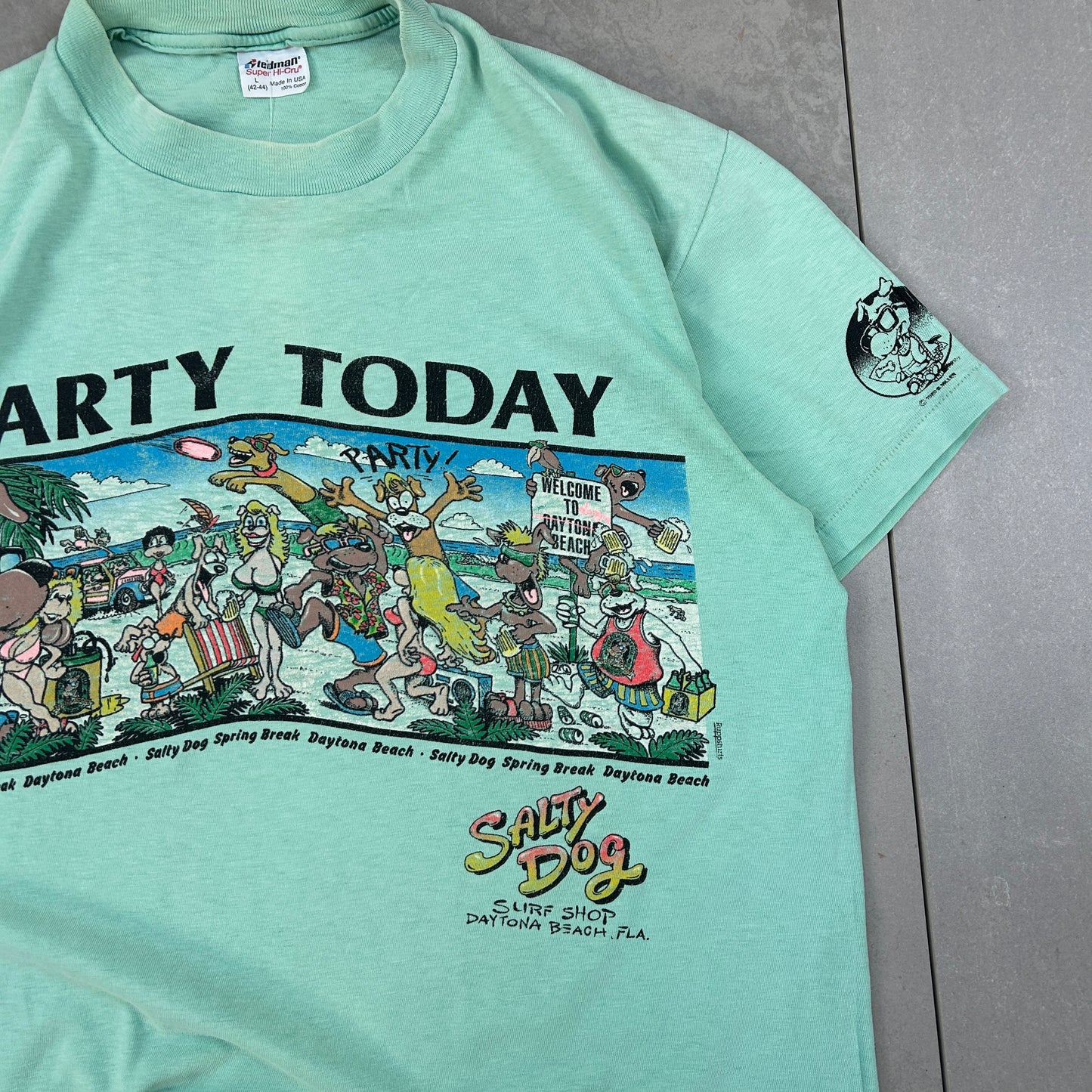 Vintage Rare 1980 Salty Dog Surf Shop Single Stitch Graphic Green T-Shirt - S